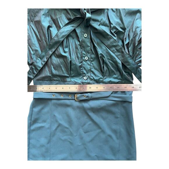 Love Moschino Size 6 Teal Belted Shirt Dress Short Sleeve Tie Front Women’s - Picture 13 of 13